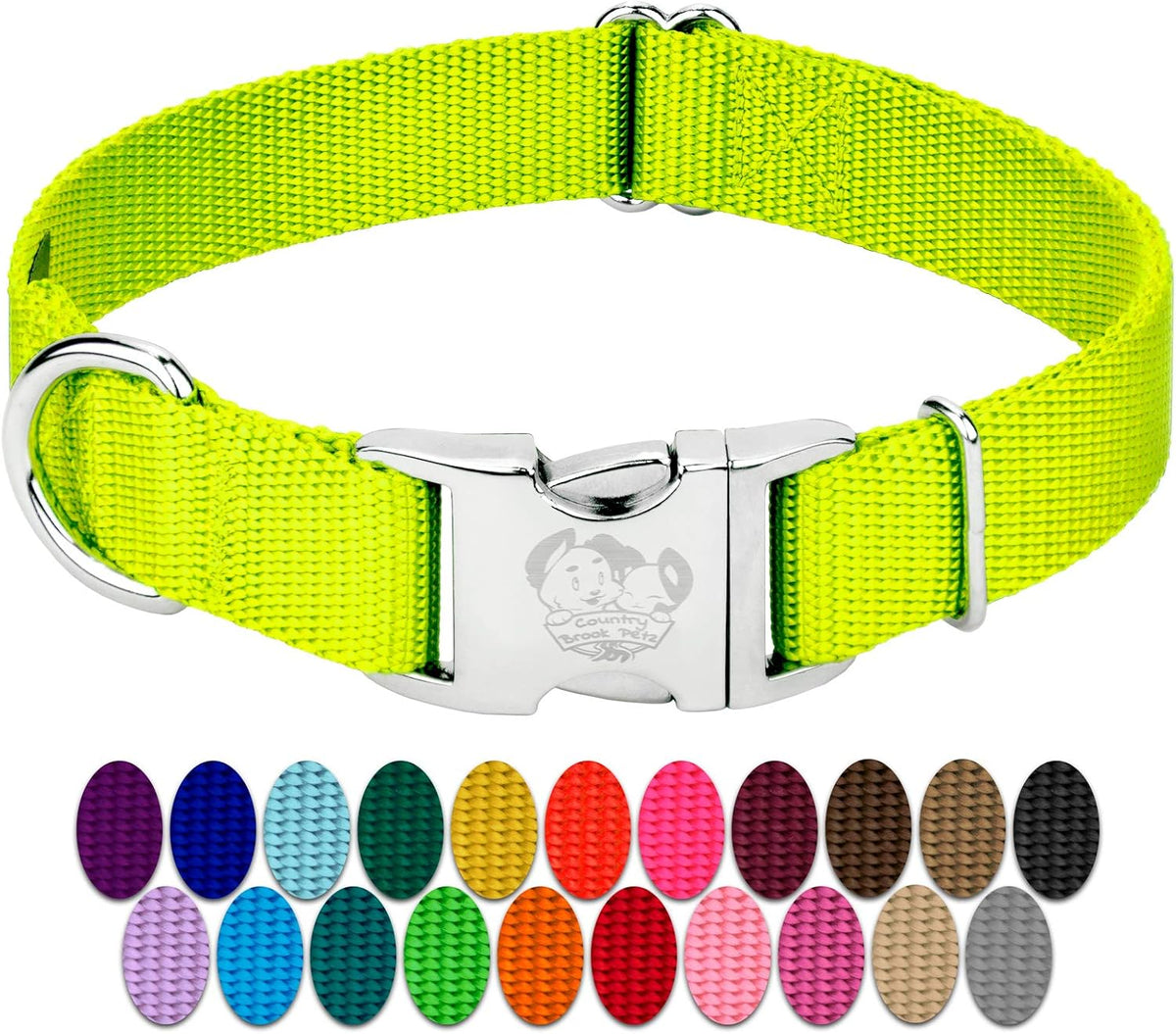 Country Brook Petz - Premium Nylon Dog Collar with Metal Buckle for Small Medium Large Breeds - 30+ - Small (Pack of 1) / Hot Yellow