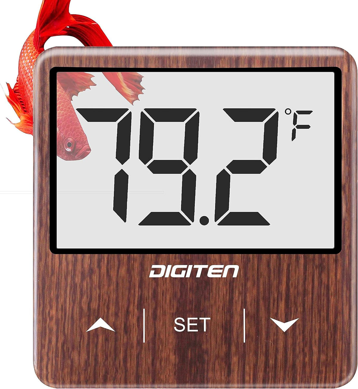 DIGITEN Aquarium Thermometer Digital Fish Tank Thermometer with Large - Walnut