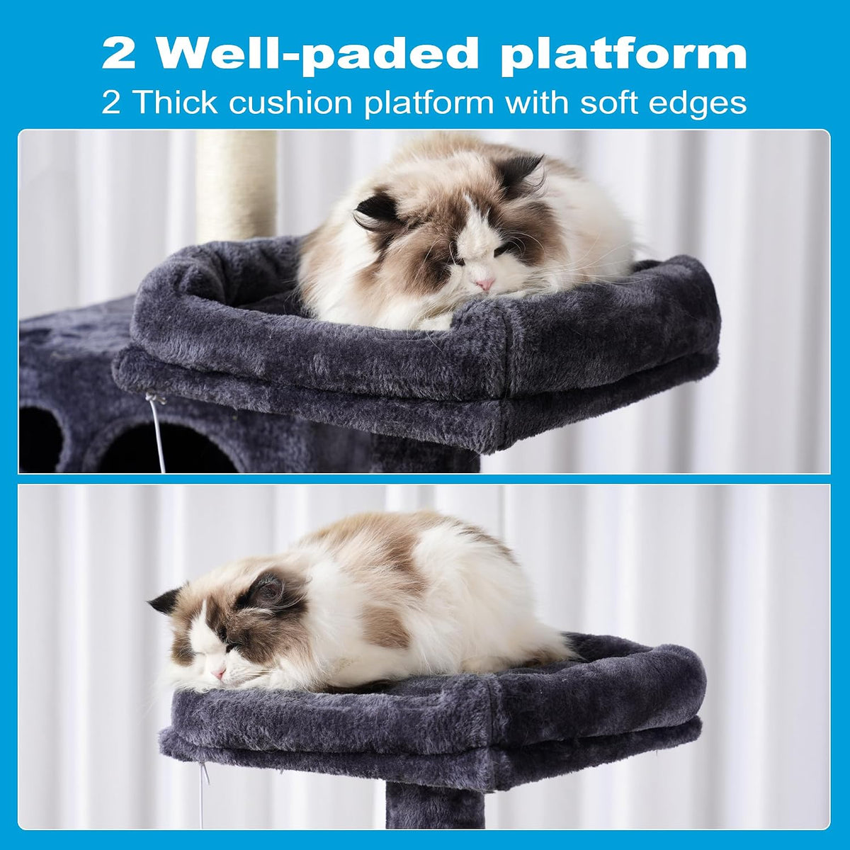 Hey-brother Cat Tree Tower with Sisal Scratching Posts - 53.7 Inches / Smoky Gray - image 4