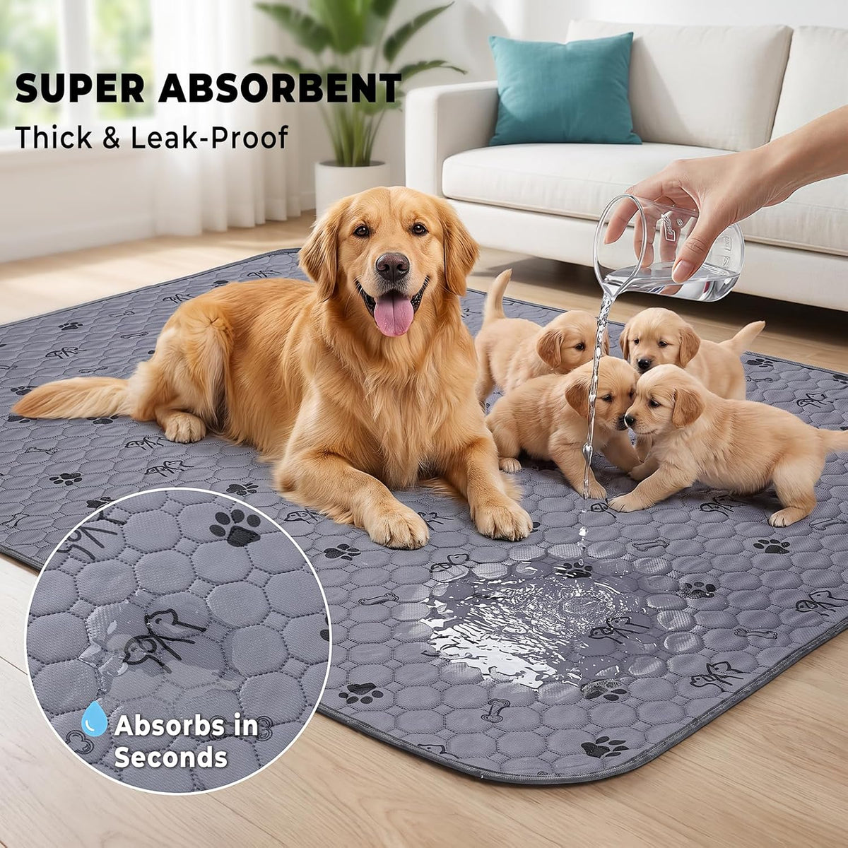 4 Pack Washable Pee Pads for Dogs - Deep Grey / 36x72 Inch (Pack of 2) - image 3