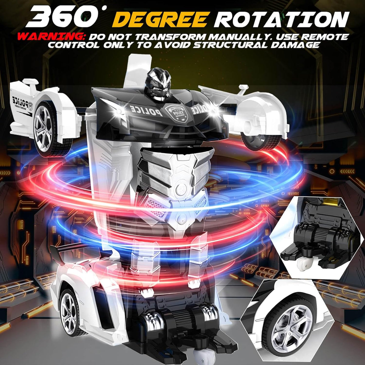 Dolanus Remote Control Car, Transform Robot, Boys Toys Gifts - Police-black - image 3