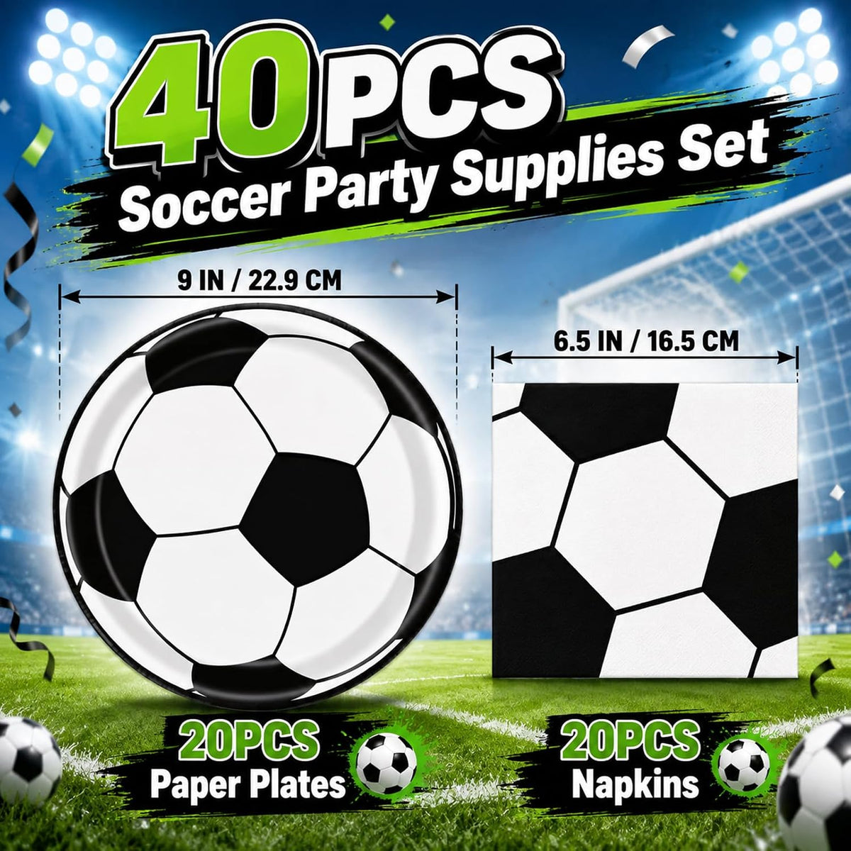 40 Pcs Basketball Plates and Napkins Set - Soccer - image 2