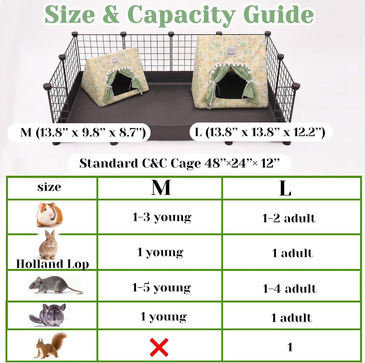 Jenvd Guinea Pig Hideout Large with Curtain - Flower- / Medium - image 2