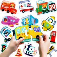 Dotimo 30-piece magnetic vehicle puzzle with cars, trucks and large printed names - view 5