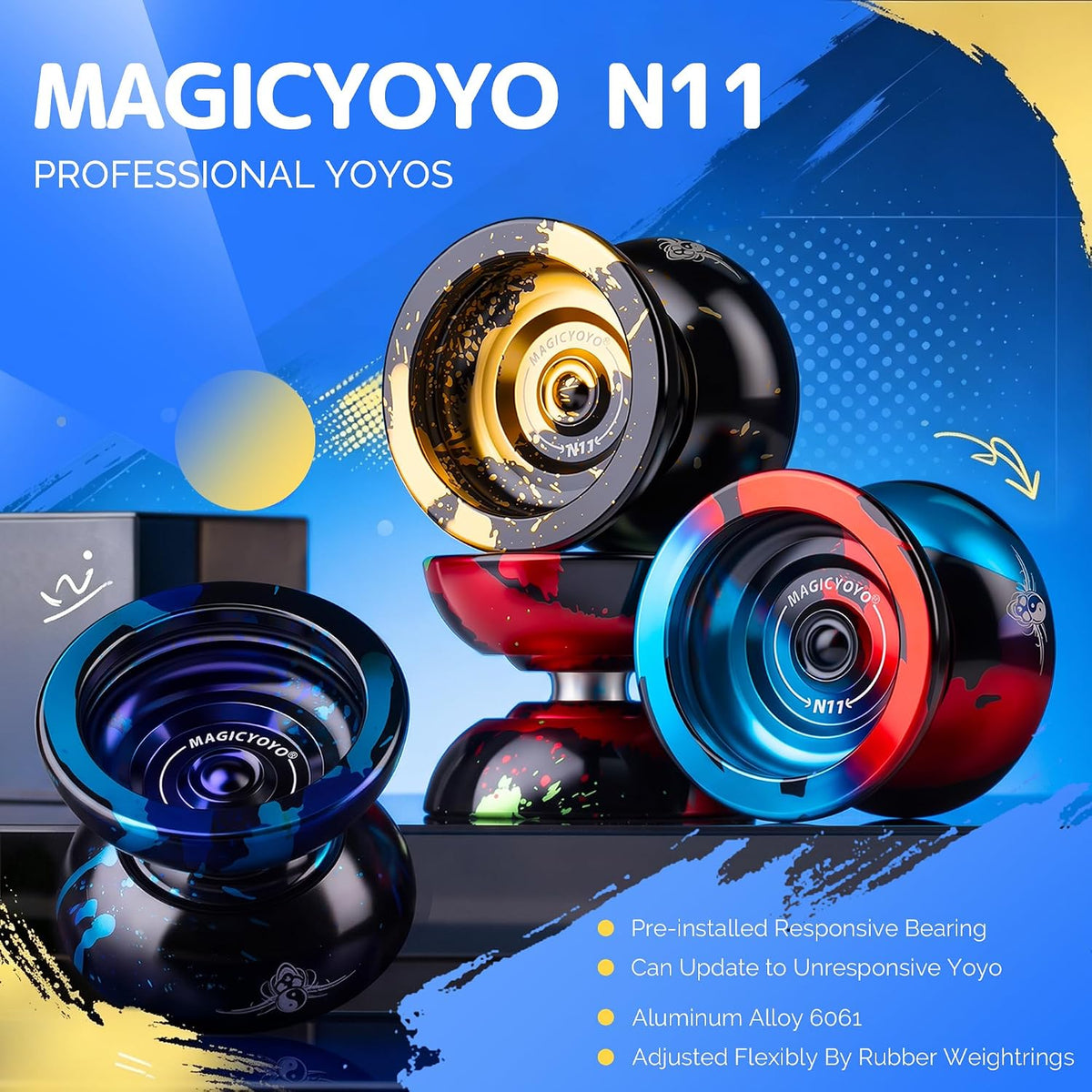 MAGICYOYO N11 Metal Yoyo Professional Responsive & Unresponsive Trick - Black blue red - image 2