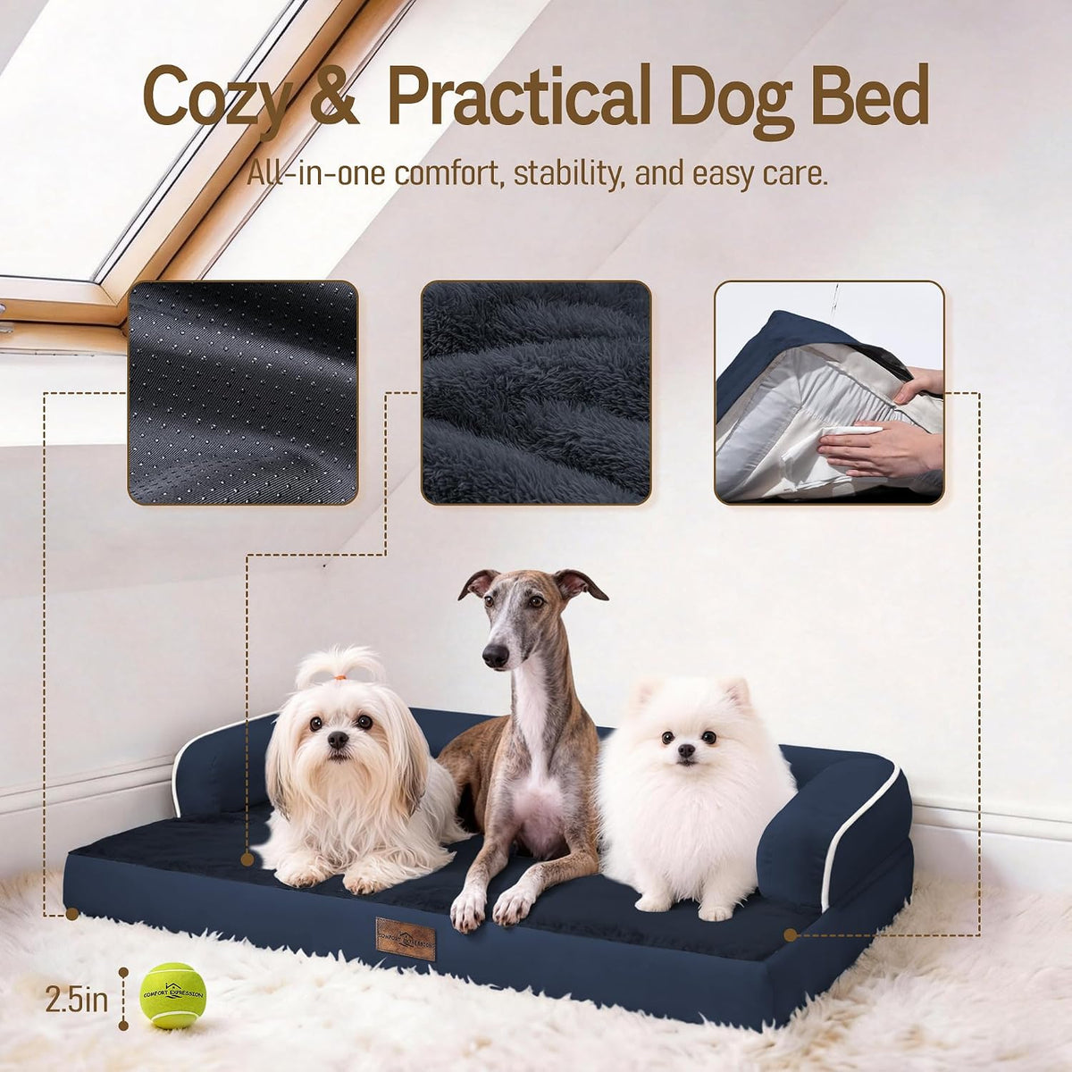 Comfort Expression Orthopedic XL Dog Bed for Large and Extra Large - Navy Blue / 45"L x 35"W x 8"Th - image 4