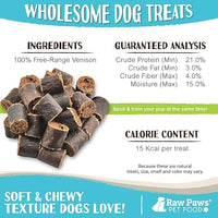 Raw Paws Wild-Caught Venison Dog Treats, 6-oz - Packed in USA - Real Meat Jerky - Single Ingredient Venison for Dogs