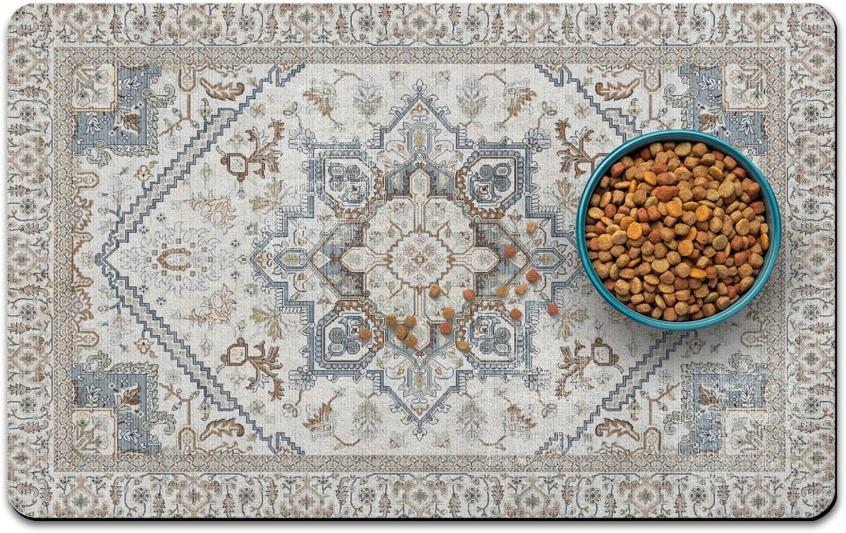 Dog Food Mat for Floors, Absorbent Pet Cat Food Bowl Mat - Bohemia 4 / 24"L x 16"W