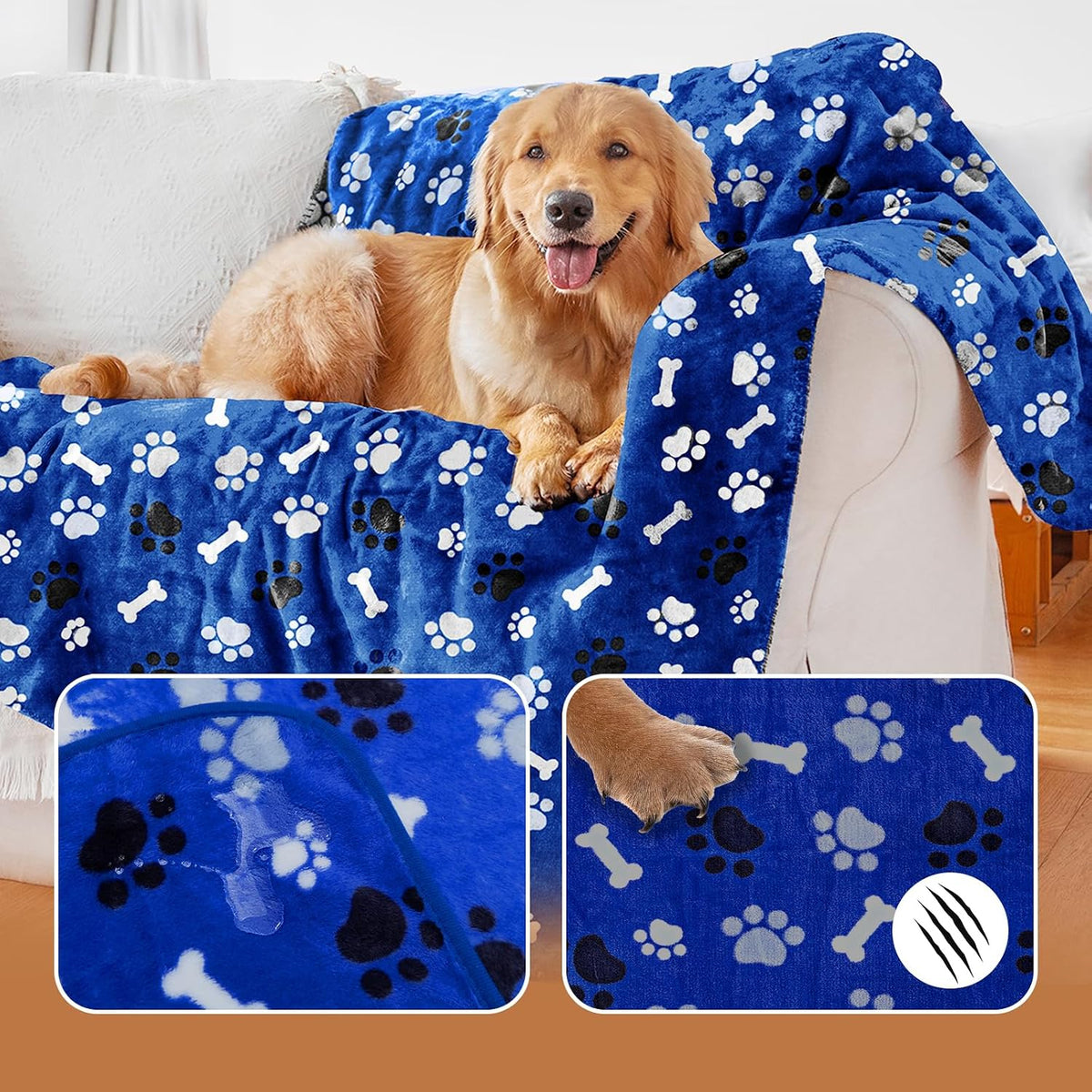Dog Blanket Paw Bone Pattern 1 Pack 2 Super Soft Warm Flannel Sofa - 80*60 inch (Pack of 1) / Blue|paw Bone - image 3