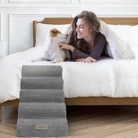 Dog Stairs for High Beds Up to 30", Extra-Tall 24.5" 5-Step Foam Pet Ramp with Washable Cover, Gentle Slope Steps, Bed & Couch Ladder for Small Medium Dogs & Senior Cat, Puppy Climbing Stairs