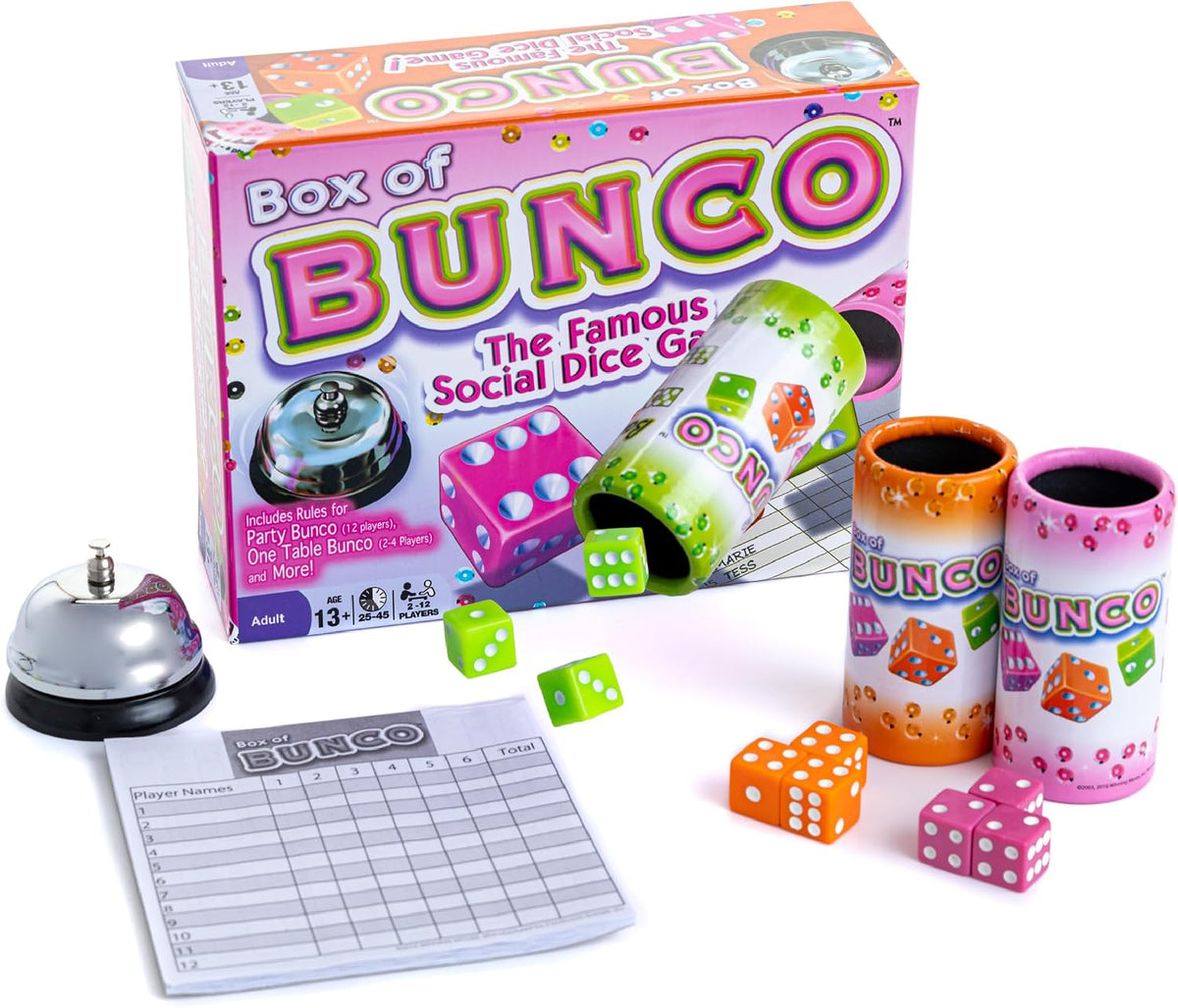 Continuum Games Retro Bunco game kit with colored dice, dice cups, silver bell and score pad - view 2