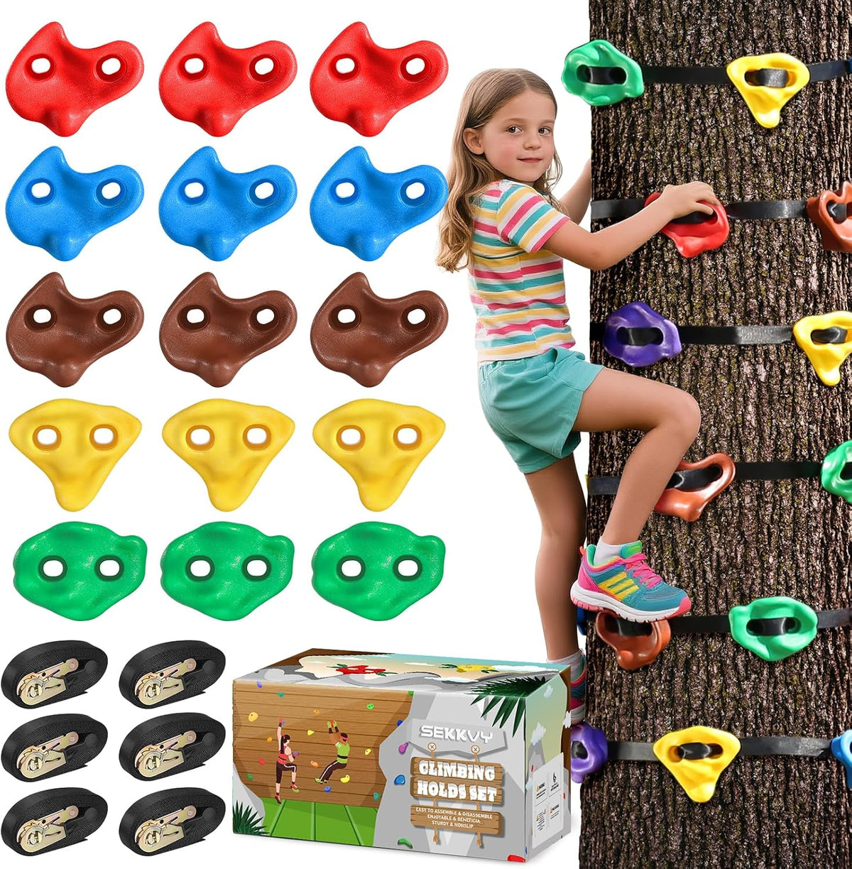 SEKKVY 18PCS Ninja Tree Climbing Kit - 15 Tree Holds