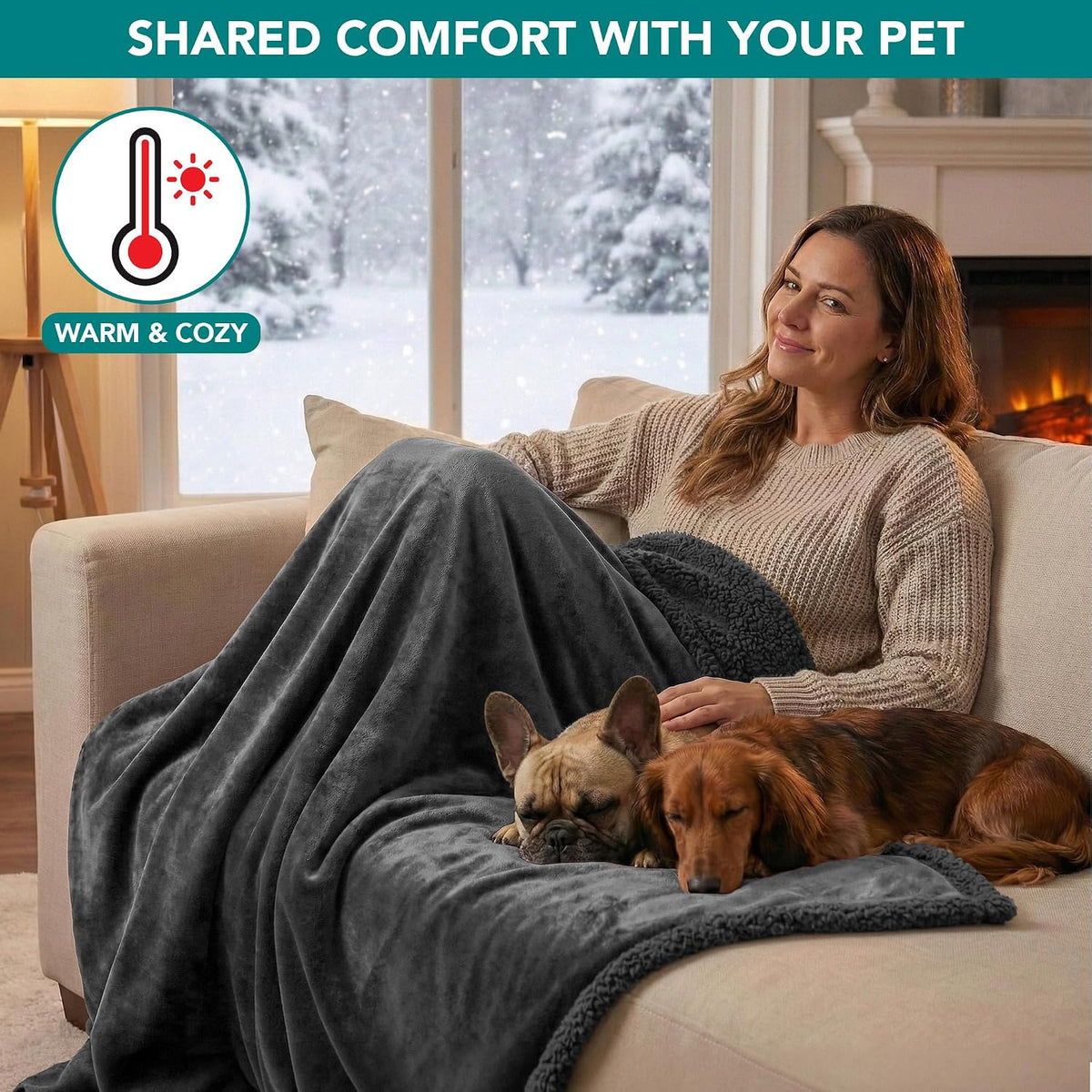 PetAmi Waterproof Dog Blanket for Medium Large Dog Pet, 60x40 - Queen 90 X 90 Inches / Gray/Gray Sherpa - image 4