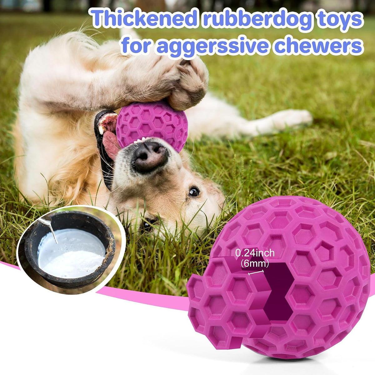 DISSKNIC Indestructible Squeaky Dog Ball, Relieves Anxiety - Small / Rose Red - image 3
