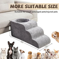 Dog Stairs, Dog Stairs for Small Dogs, 3-Step Pet Stairs, Dog Steps for Bed, Dog ramp, pet Stairs for high beds, Old Dog pet Steps, Non-Slip Pet Step Indoor, Grey