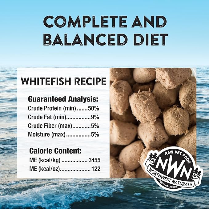 Northwest Naturals Freeze-Dried Whitefish Cat & Kitten Food – Bite-Sized Nibbles, Healthy, Limited, Human-Grade Ingredients, All-Natural, High-Protein Raw Diet, Complete & Balanced, Grain-Free – 11 oz