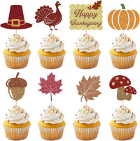 Adecortalk fall cupcake toppers, 48 glitter pumpkin, leaf and turkey picks in 8 designs - view 10