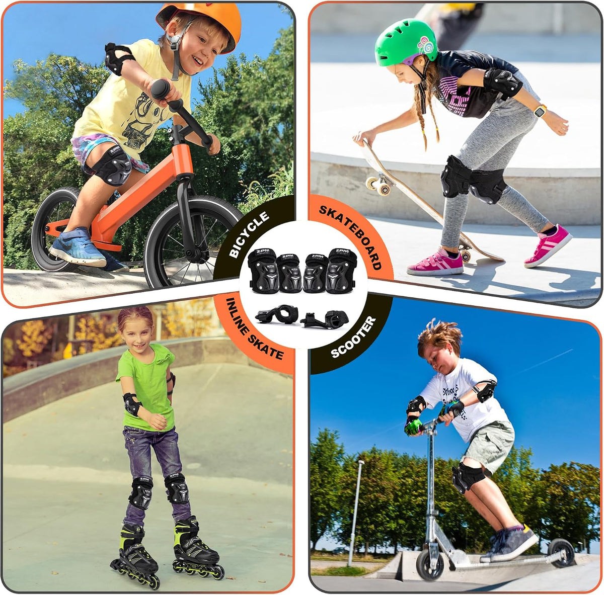 2PM SPORTS Knee and Elbow Pads Set with Wrist Guards for Kids Girls - Black / Small - image 3