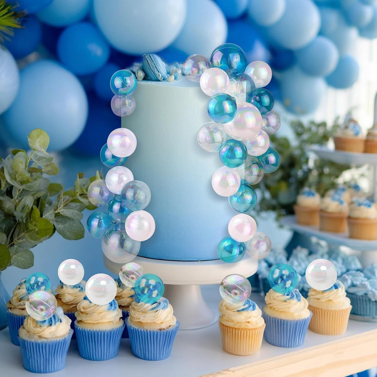 32 PCS Colorful Ball Shaped Cake Topper Pearl Balls Cupcake Cake - White Clear Blue and Clear - image 3
