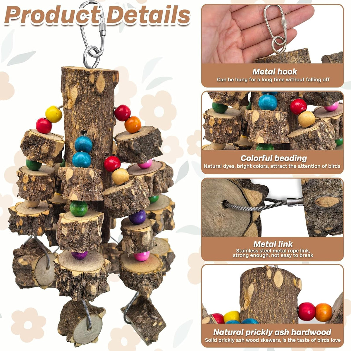 Macaw Toys Extra Large Parrot Toys Natural Wood Bird Chewing Toys - B: Wire Link, Pepper Wood - image 2