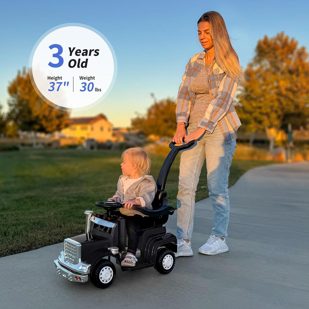 Outfunny 3-in-1 ride-on push car for toddlers in black with parent push handle and handrails - view 11