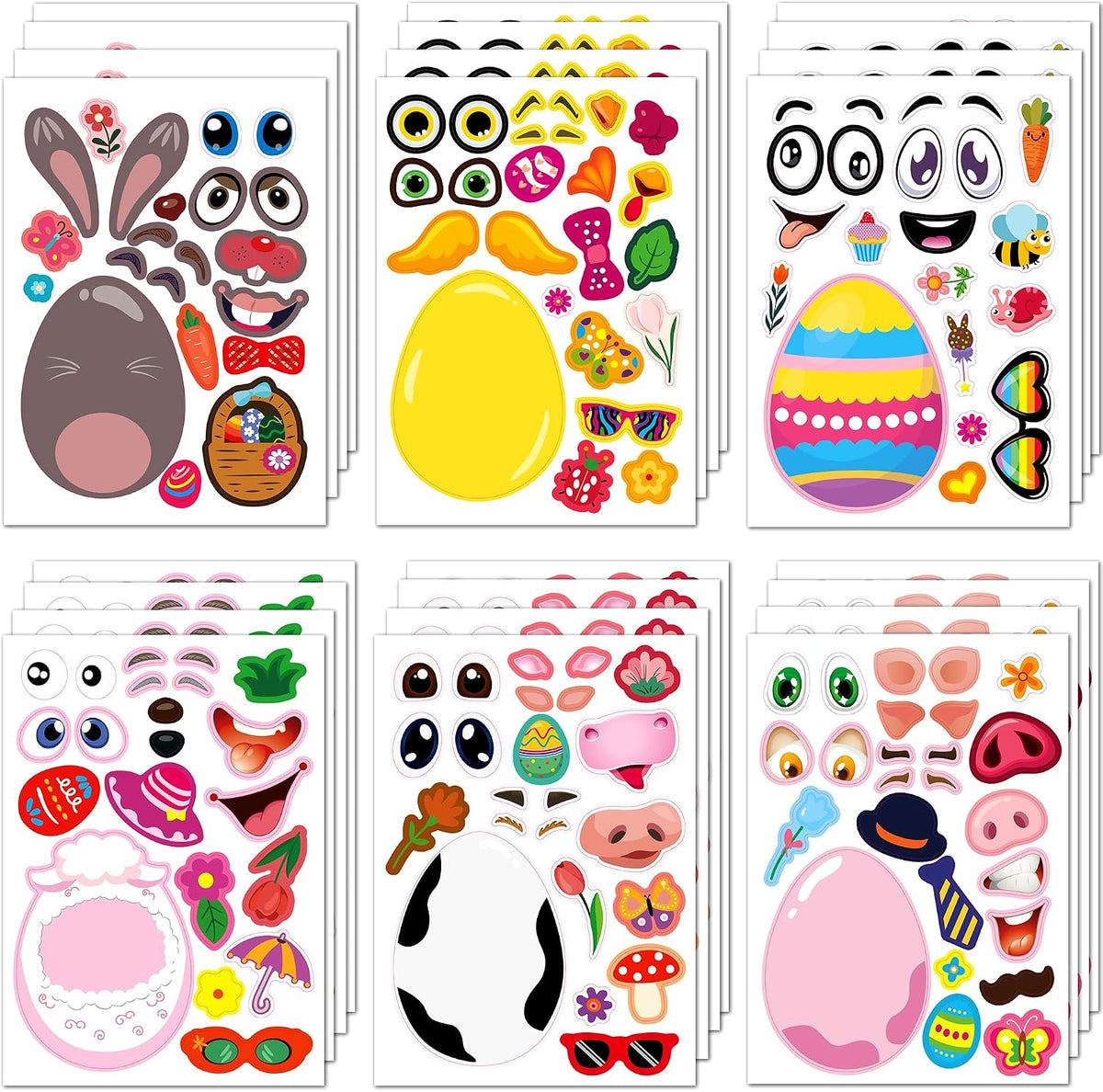 Halloween Stickers for Kids, 24 DIY Face Sheets - Easter
