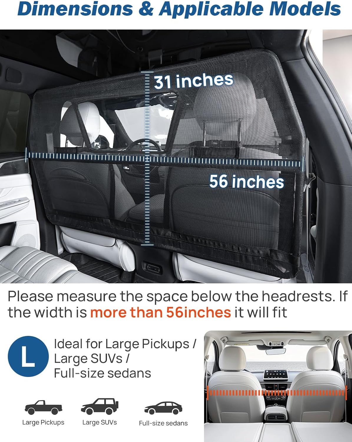 JOYTUTUS 52" Wide Dog Car Barrier with Removable Visual Window - Large 56"*31" - image 2