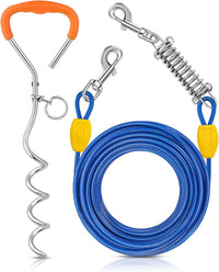 Petbobi Dog Tie Out Cable and Stake - 40 ft (120 lbs) / Blue