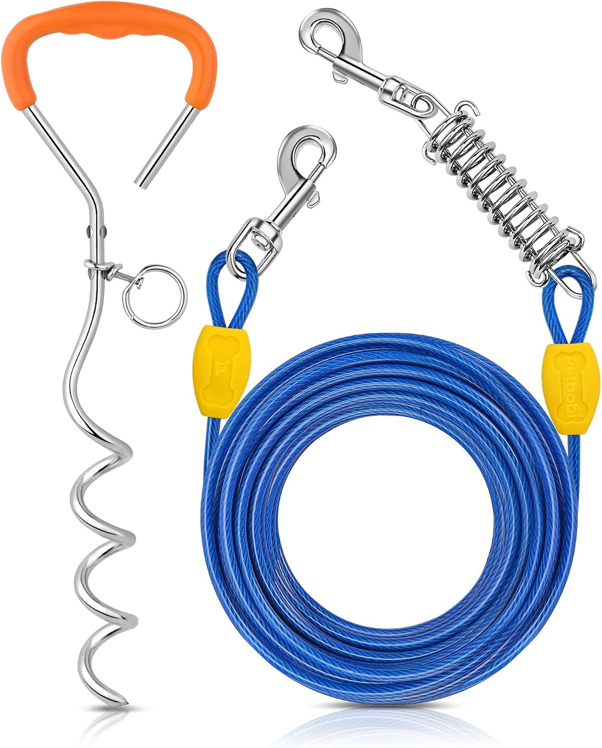 Petbobi Dog Tie Out Cable and Stake - 40 ft (120 lbs) / Blue