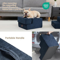 EHEYCIGA Dog Stairs for Small Dogs 13.5" H, 3-Step Dog Steps for Couch Sofa and Chair, Pet Steps for Medium Cats, Non-Slip Balanced Pet Ramp Indoor, Navy Blue