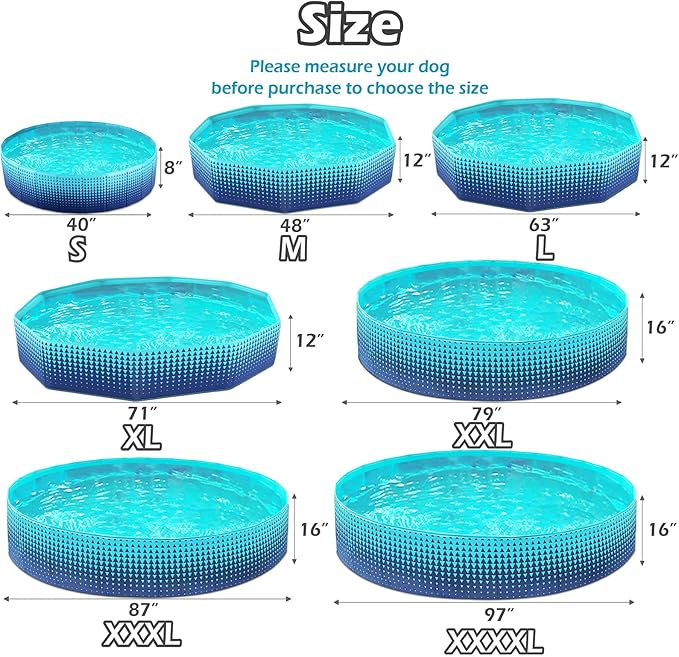 Jasonwell Foldable Dog Kiddie Pool - Hard Plastic Kids Paddling Pool Toddler Baby Swimming Pools for Backyard Collapsible Whelping Box Pet Doggie Cats Wading Pools Bathtub for Puppy Large Dogs 40In