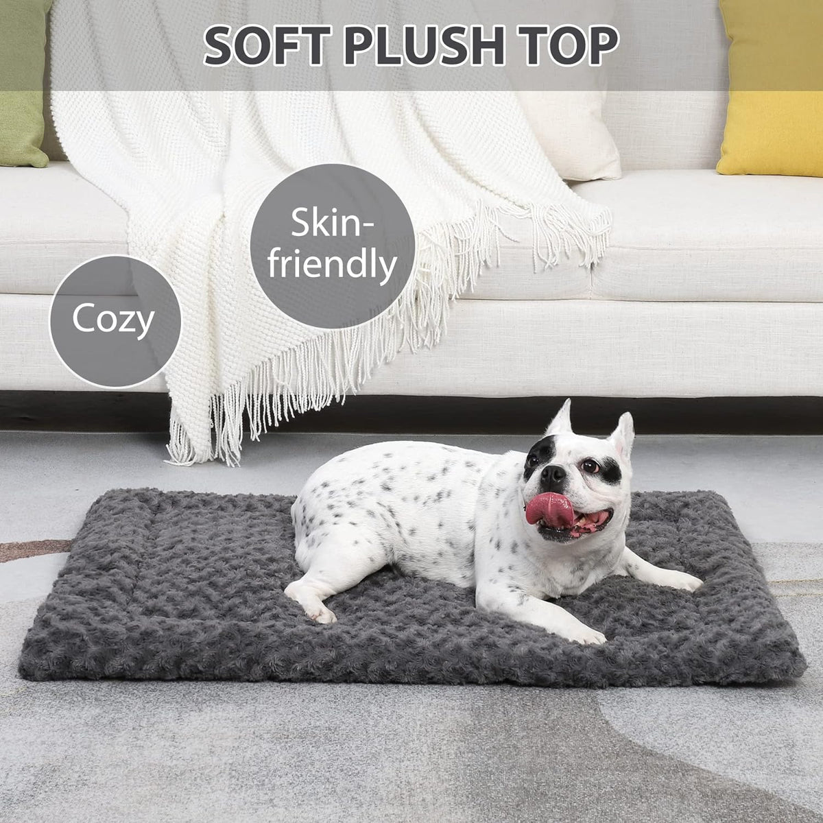 Exsnugy Washable Dog Bed Mat Medium Size Fluffy Pet Crate Pad 36x23 – Essentials for Dogs - Grey / 24.00" x 18.00" x 1.50" - image 2