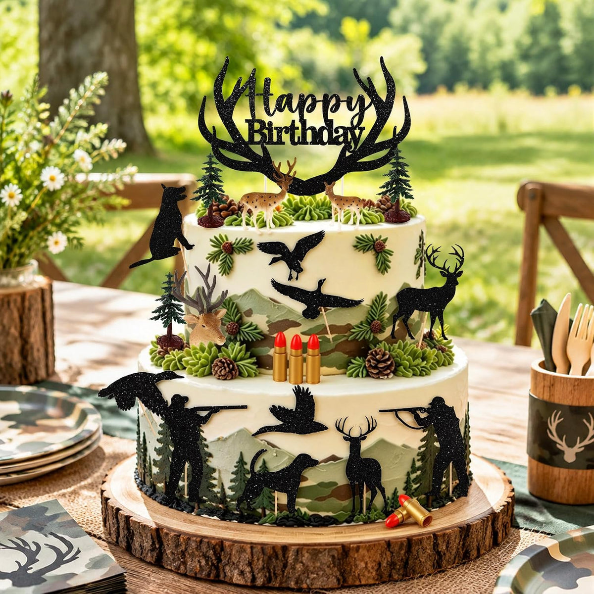 Hooqict 43 piece Halloween cake topper set with sign, tombstone, skulls, trees and spiders - view 15