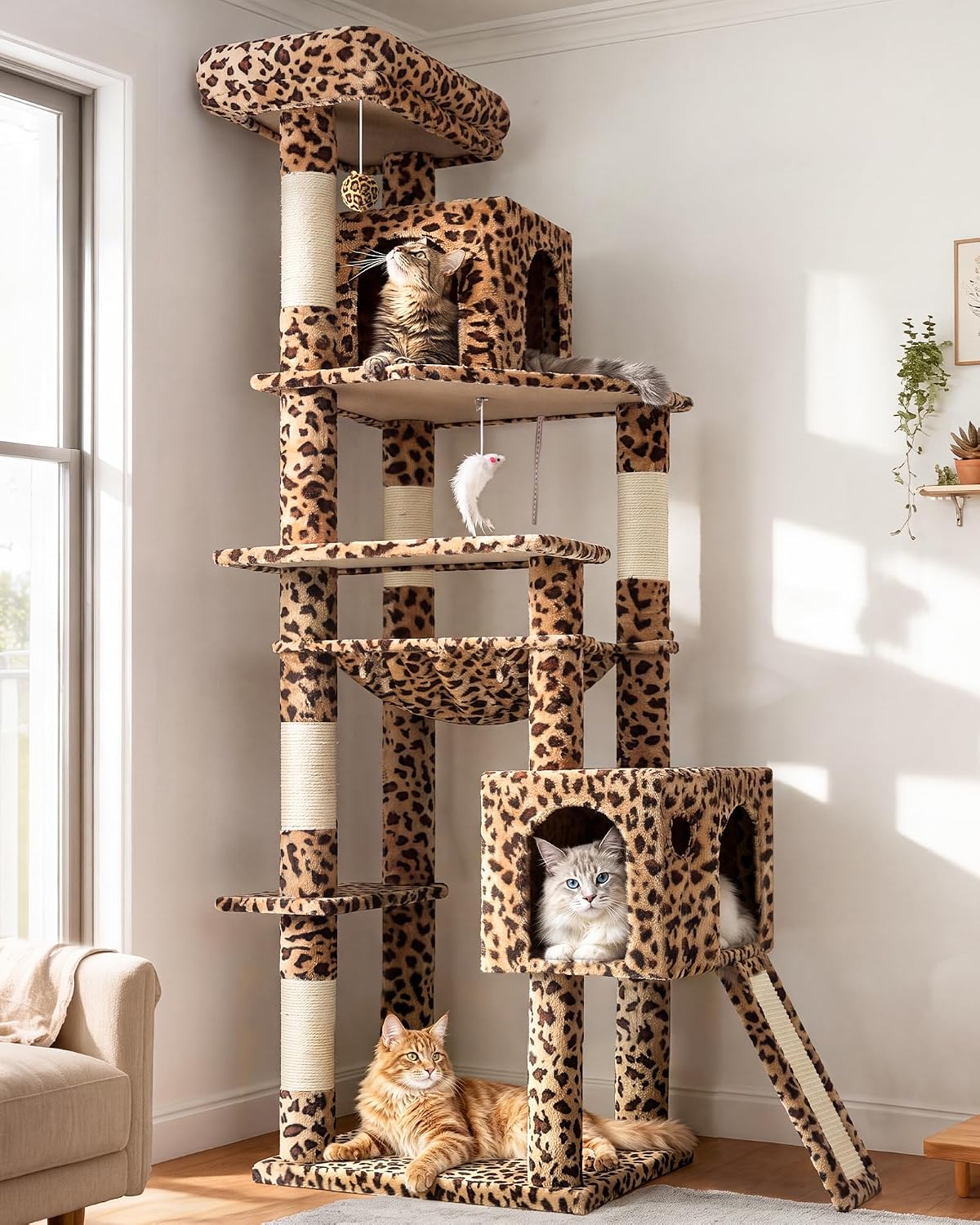 Globlazer F70 Pro Heavy Duty Cat Tree Tower for Indoor Cats Large - Leopard Print / XL