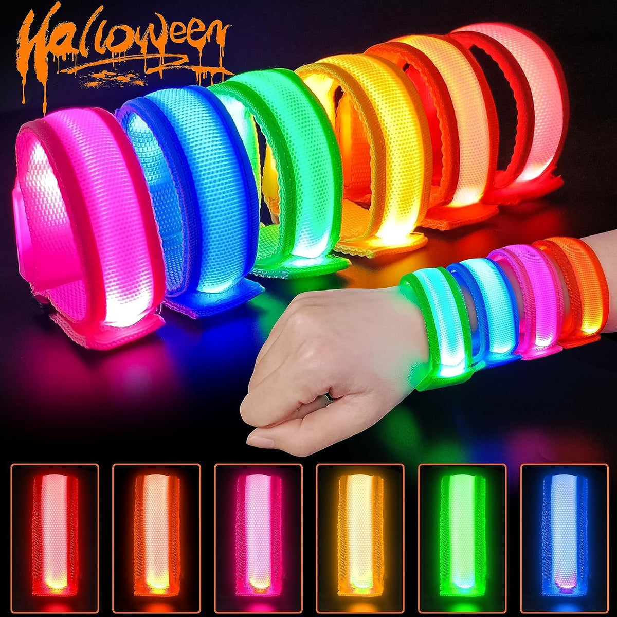 GiftInTheBox LED light up bracelets for kids in red, orange, yellow, green, blue and pink - view 3
