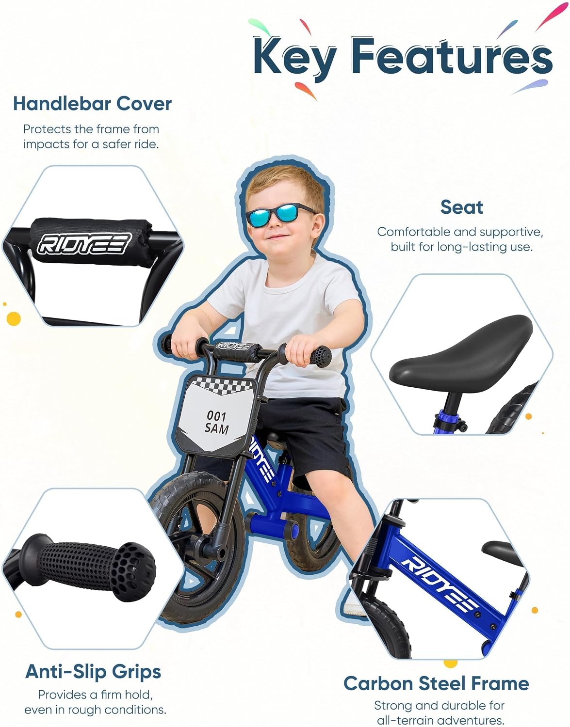 RIDYEE Toddler Balance Bike 2 Year Old - Blue - image 3