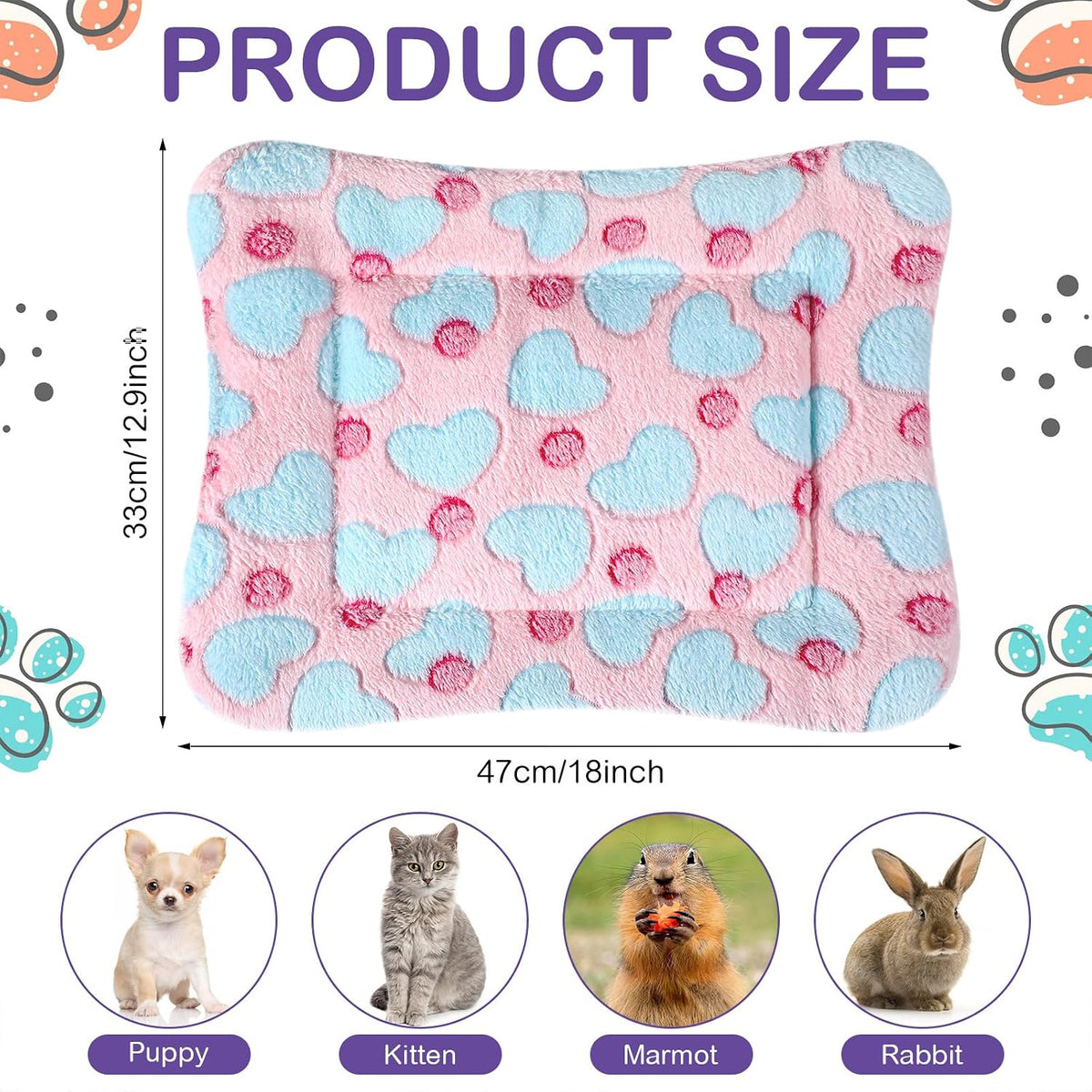 Haull 4 Pcs Waterproof Guinea Pig Bedding Mat, 13 x 10 - Hearts / 13 x 18.5 Inch - image 2