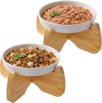 Ceramic Slow Feeder Cat Bowl 6.3" Wide – Essentials for Cats - Raised Flat Bowl (2 Pack)