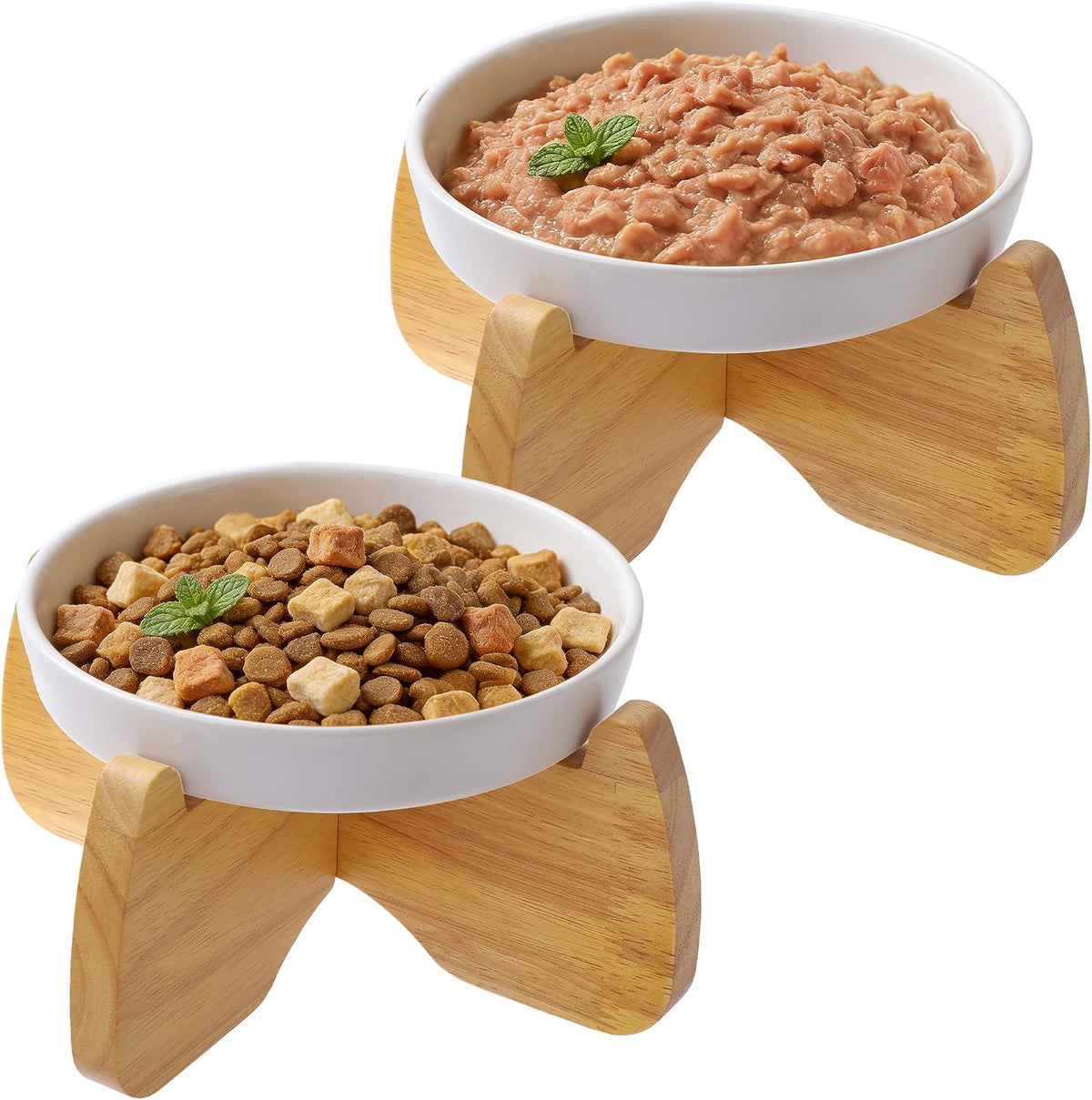 Ceramic Slow Feeder Cat Bowl 6.3" Wide – Essentials for Cats - Raised Flat Bowl (2 Pack)
