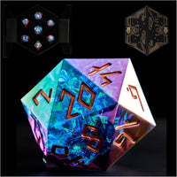 HEIMDALLR liquid core DND dice set in Fenrir's Shadow with glowing LED display box - view 2