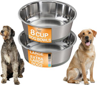 Neater Pet Brands Stainless Steel Dog Bowls with Non-Slip Rubber - 8 Cup (Set of 2) / Gray