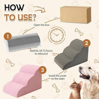 Romrol Dog Stairs Ramp for High Beds Couches, High Density Foam Pet Steps with Durable Non-Slip Waterproof Fabric Cover, Dog Stairs for Small Dogs or Cats or Pets, 3-Step,15 Inch,Pink