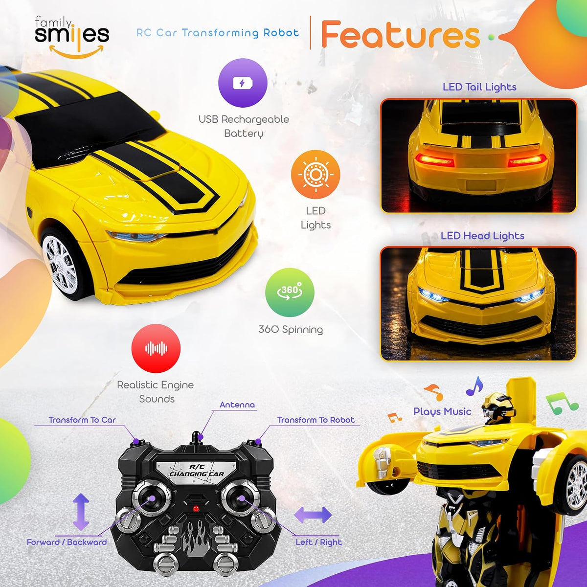 Kids Transforming Robot RC Sport Car Toys Boys 8-13 Remote Control - image 2