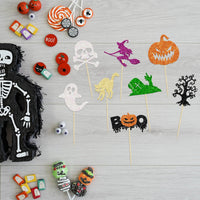 Ephlyn 24 white glitter ghost cupcake toppers for Halloween desserts - view 15