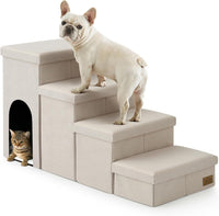 COZY KISS Dog Stairs with Storage, 16.7" H Wider Dog Steps - Beige / 4 / 43x17x22.6 inch