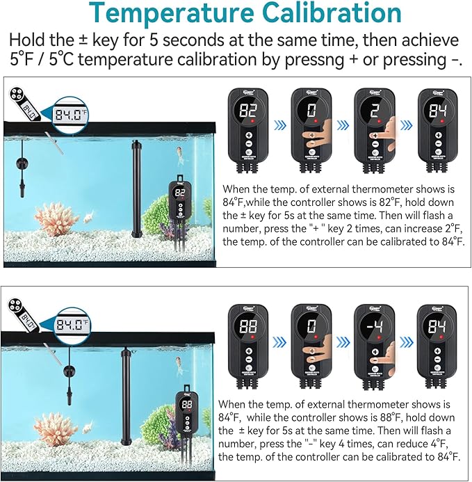 hygger Marine Aquarium Heater 200W,Titanium Heater with Digital LED Controller & Temperature Probe,Submersible Fish Tank Heater with Temperature Calibration,for Saltwater Freshwater Tank 30-40Gallon