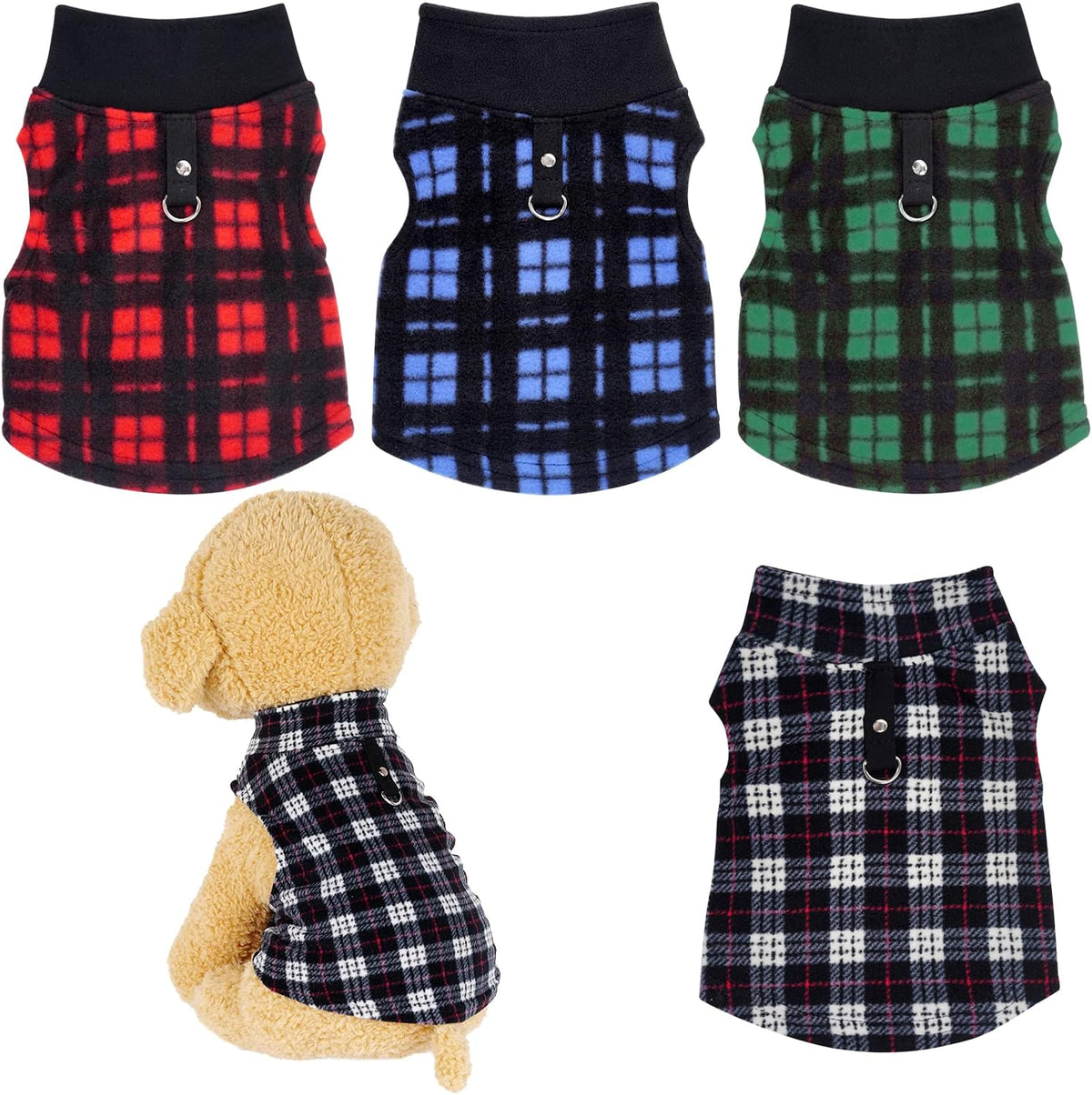 Rbenxia 4-Piece Buffalo Plaid Dog Sweater Set - XX-Large