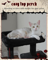 Gothic Cat Tree with Super Large Hammock, 45.7" Black Cat Tower with Coffin Bed, Cat Condo, Sisal Scratching Posts & Top Perch, Multi-Level Goth Cat Tree, Halloween, Black