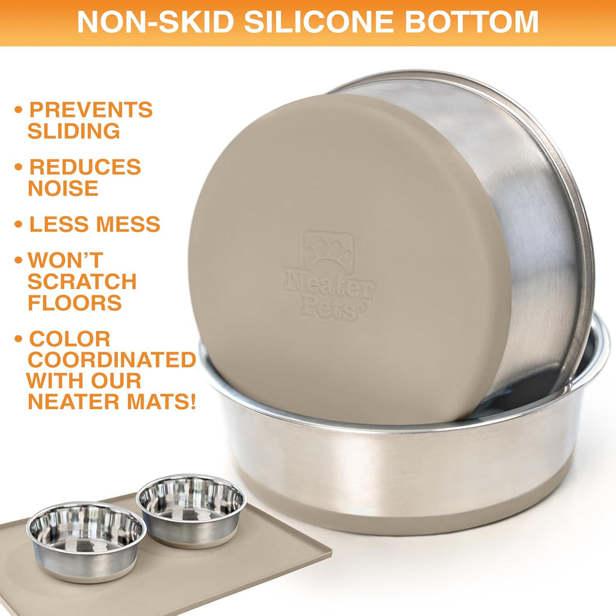 Neater Pet Brands Stainless Steel Dog Bowls with Non-Slip Rubber - 4 Cup (Set of 2) / Tan - image 4