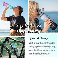Enerbone Water Bottle, Leakproof BPA & Toxic Free, Motivational Water Bottle with Times to Drink and Straw, Fitness Sports Water Bottle with Strap for Office, Gym, Outdoor Sports